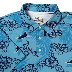 New Reyn Spooner Tampa Bay Rays Polo Shirt Men Small Blue Floral MLB Performance